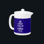 Teapots<br><div class="desc">Based on the original Keep Calm and ... poster this cream and blue Keep Calm and Drink Tea Teapot features a custom designed font that matches the original closely.</div>