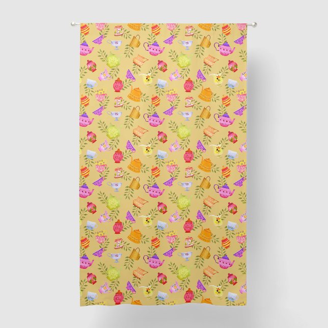 Teapots and Cups Garden Mustard Blackout Curtains (Front)