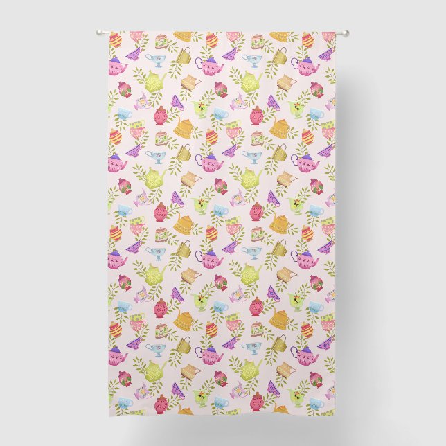 Teapots and Cups Garden Pink Blackout Curtains (Front)