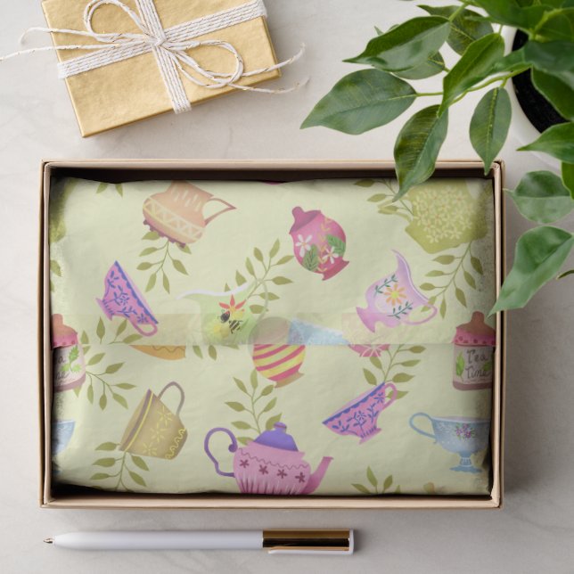 Teapots and Cups Garden Yellow Tissue Paper (Gift)