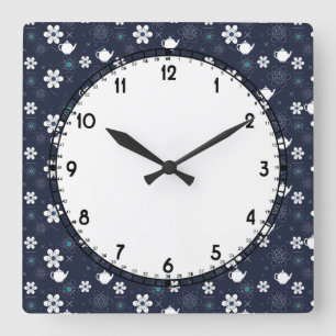 Teapots and Flowers Square Wall Clock