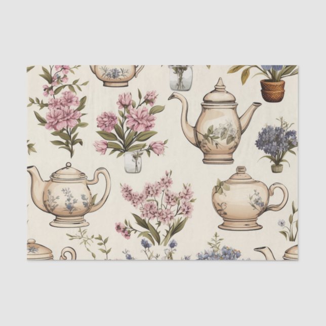 Teapots and Flowers Tissue Paper (Front)