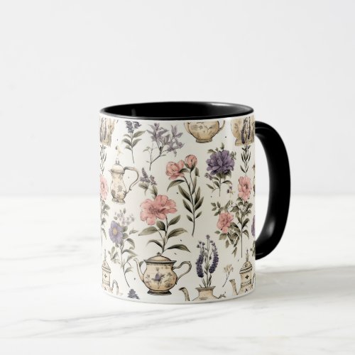 Teapots Garden Flowers Pattern Mug