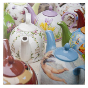 Teapots on sale in Leipzig, Germany Tile