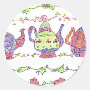 Teapots Tea Time Flowers Classic Round Sticker