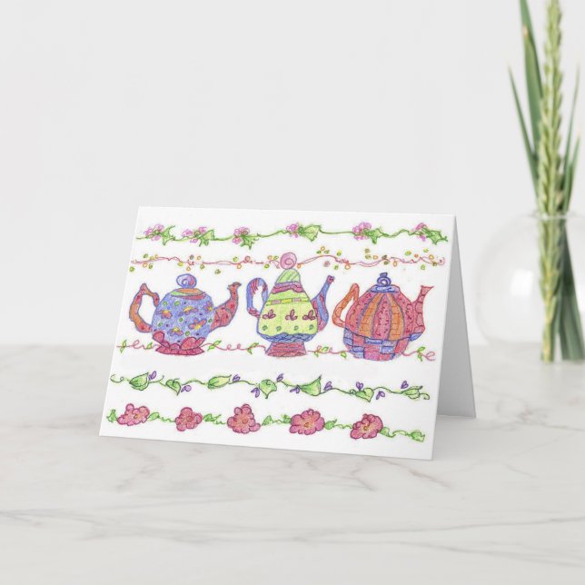 Teapots Tea Time Flowers Invitation (Front)