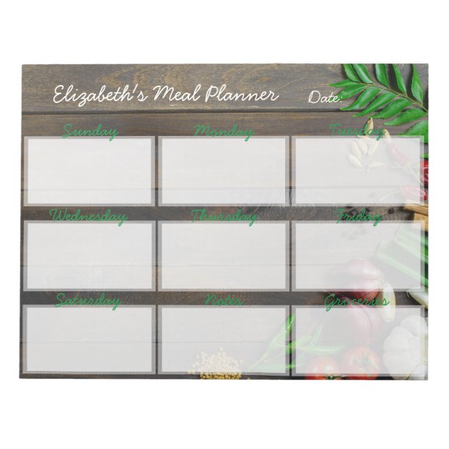 Tear Away Meal Menu Weekly Planner Notepad (Front)