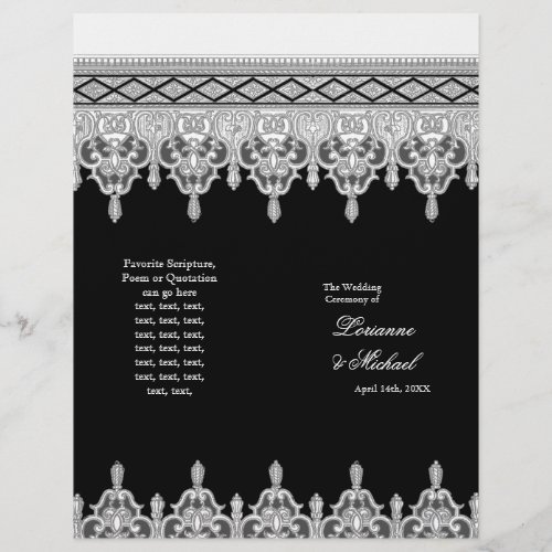 Tear Drop Lace Black Elegant Wedding Program