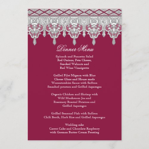 Tear Drop Lace Burgundy Red _ Dinner Menu