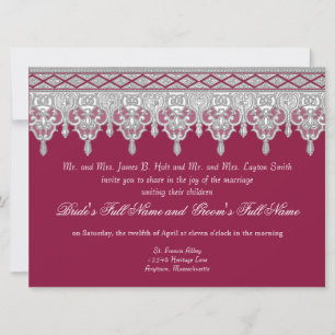 Tear Drop Lace, Burgundy Red - Wedding Invite