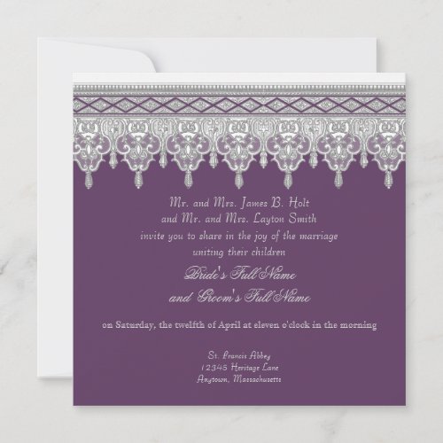 Tear Drop Lace Lavender  Grey _ Wedding Invite