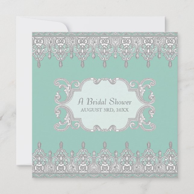 Tear Drop Lace, Light Aqua Blue - Bridal Shower Invitation (Front)