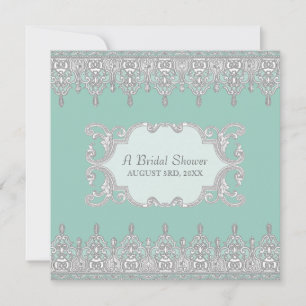Tear Drop Lace, Light Aqua Blue - Bridal Shower Invitation