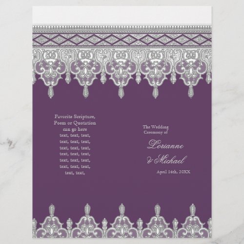 Tear Drop Lace Plum Purple Elegant Wedding Program