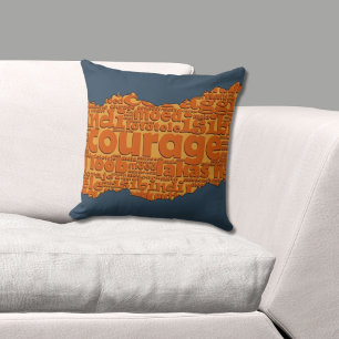Tear Effect Courage Word Pattern Orange & Blue Throw Pillow