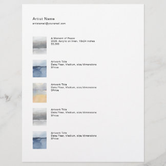 Tear Sheet Price List Template for Art