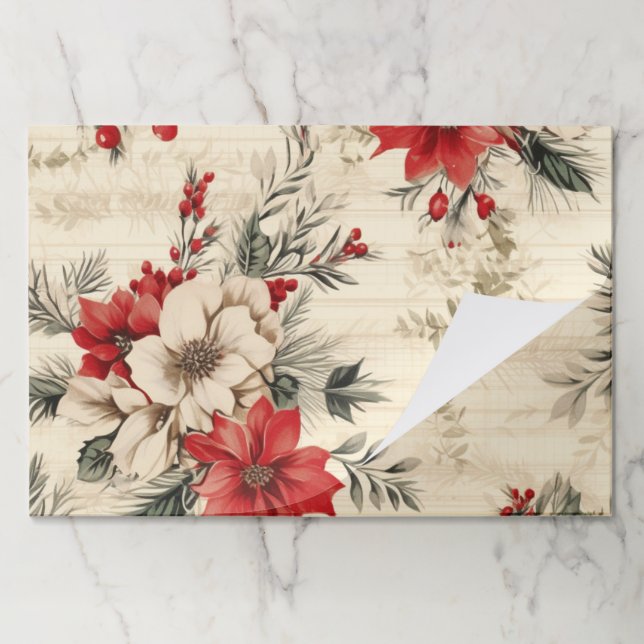 Tearaway Christmas Florals Paper Placemats (Folded)