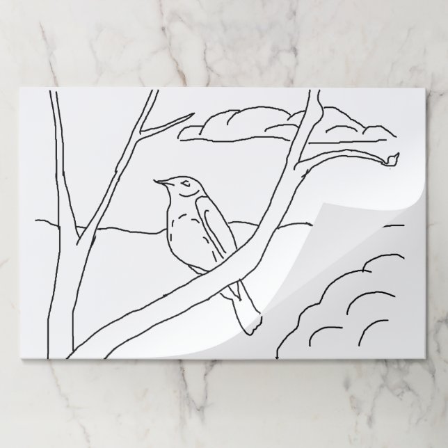 Tearaway pad - Bird in Bare Branches to Color (Folded)