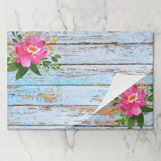 Tearaway paper placement pad, rusric blue and pink pad (Folded)