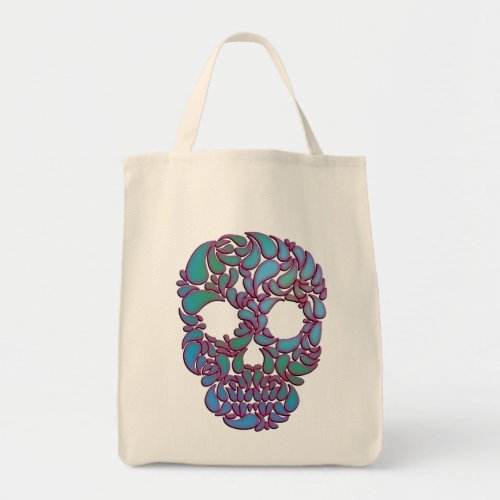 Teardrop Candy Skull In Blue Green and Pink Tote Bag