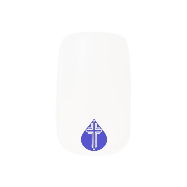Teardrop Cross on Blue Minx Nail Wraps (Right Thumb)