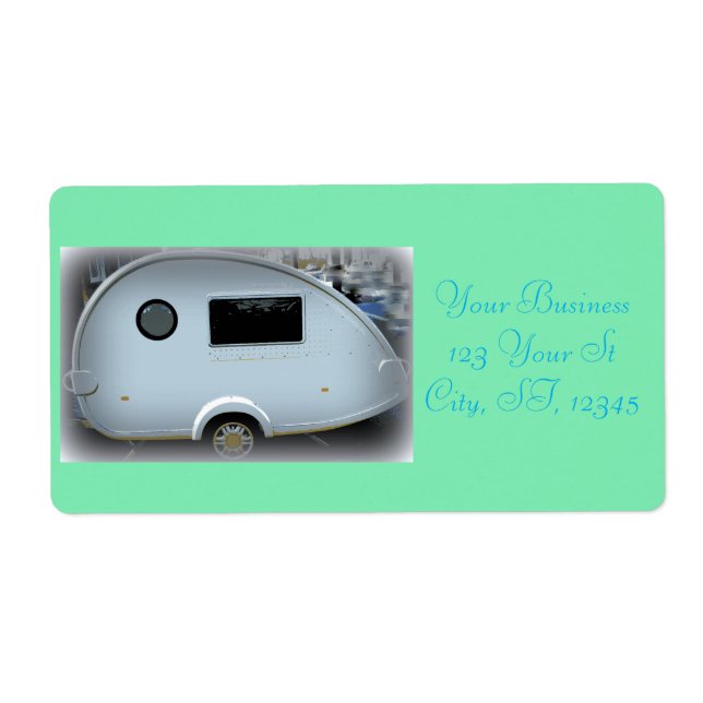 Teardrop gypsy caravan happy camping label (Front)