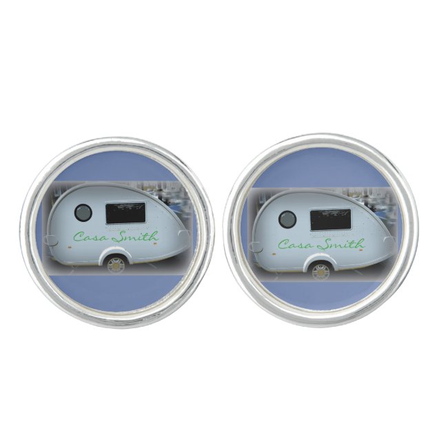 Teardrop gypsy caravan happy glamping cufflinks (Front)