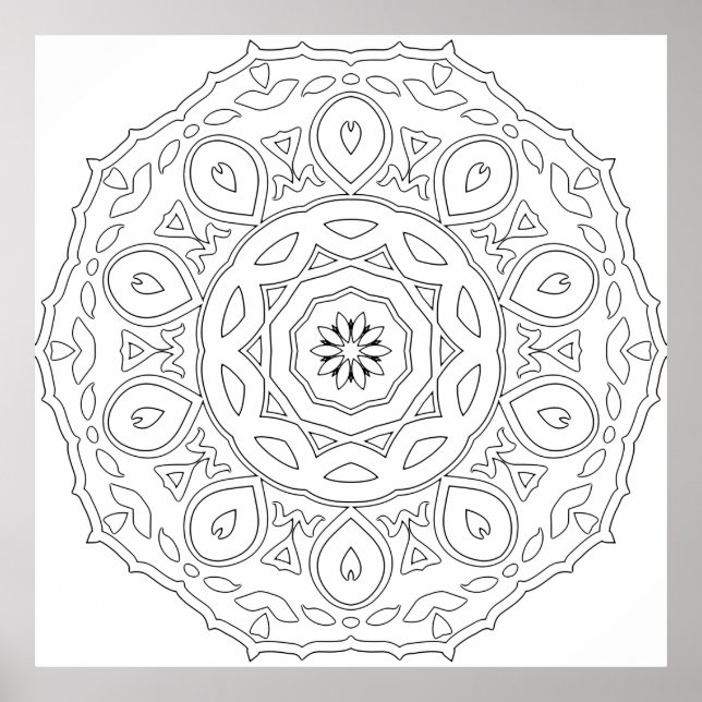 Teardrop Heart Mandala with Ornate Leaf Layers Poster (Front)