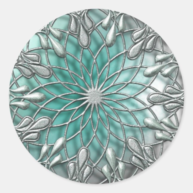 Teardrop Jeweled Silver/Teal Sticker (Front)