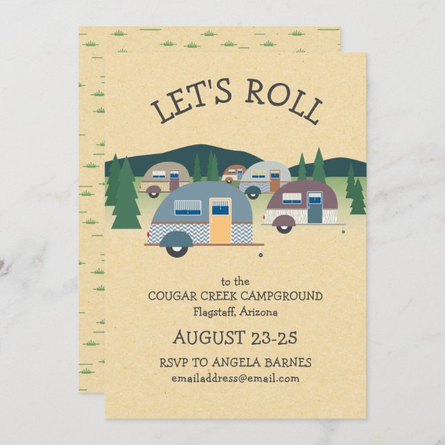 Teardrop Trailer Camping Lets Roll Invitation (Front/Back)