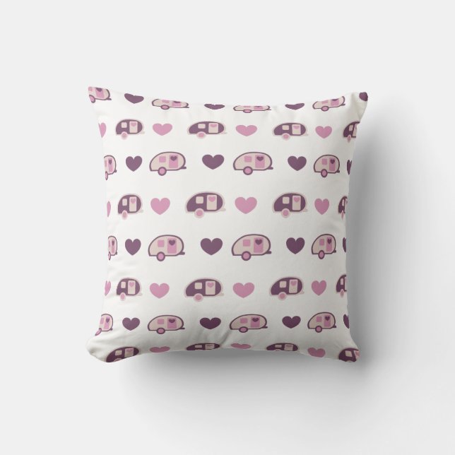 Teardrop Trailer Pink Pattern Throw Pillow (Front)