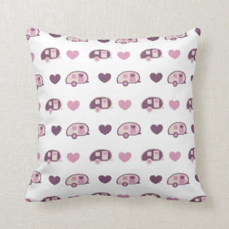 Teardrop Trailer Pink Pattern Throw Pillow