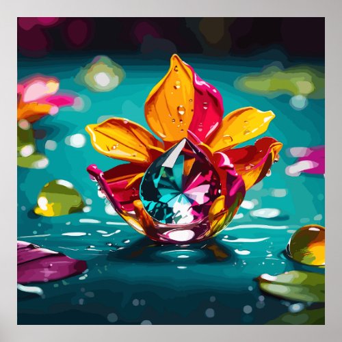  Teardrops In The Shape Of Tropical Flowers Poster