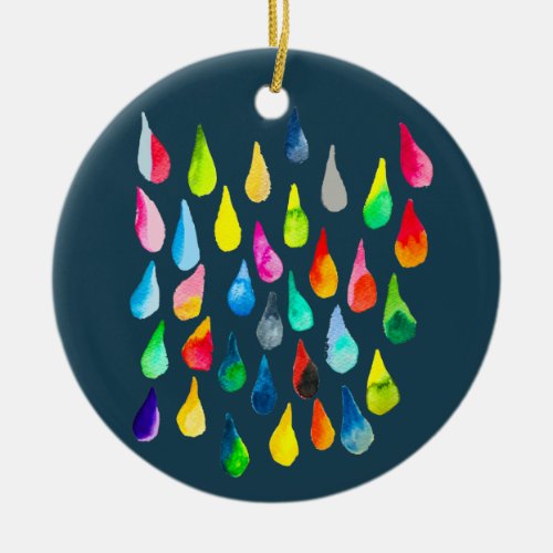 Teardrops watercolor colorful whimsical ceramic ornament