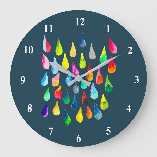 Teardrops watercolor colorful whimsical large clock (Front)
