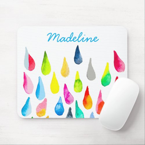 Teardrops watercolor colorful whimsical mouse pad