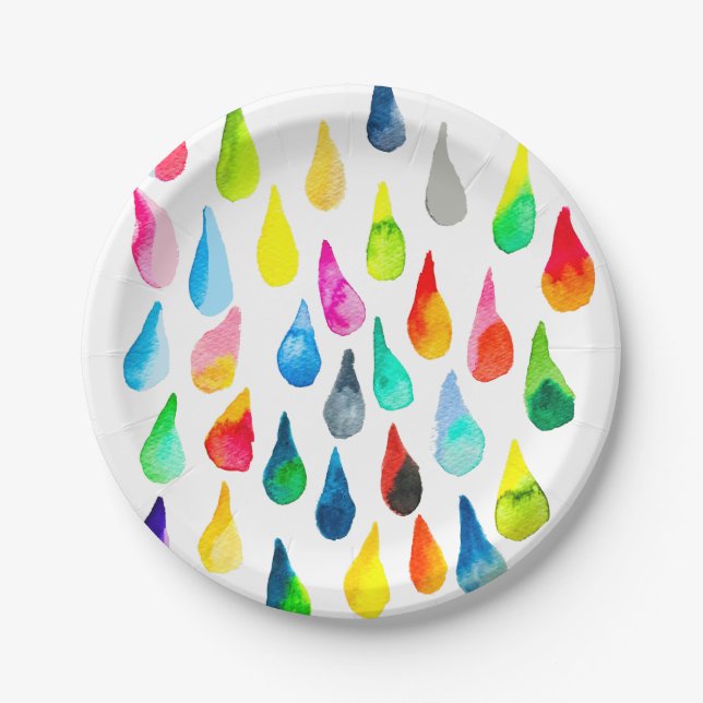 Teardrops watercolor colorful whimsical paper plates (Front)