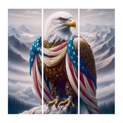 Tearful Bald Eagle Draped In a Flag Triptych