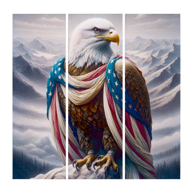 Tearful Bald Eagle Draped In a Flag Triptych (Front)