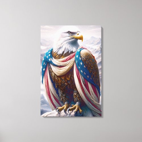 Tearful Bald Eagle with American Flag Canvas Print
