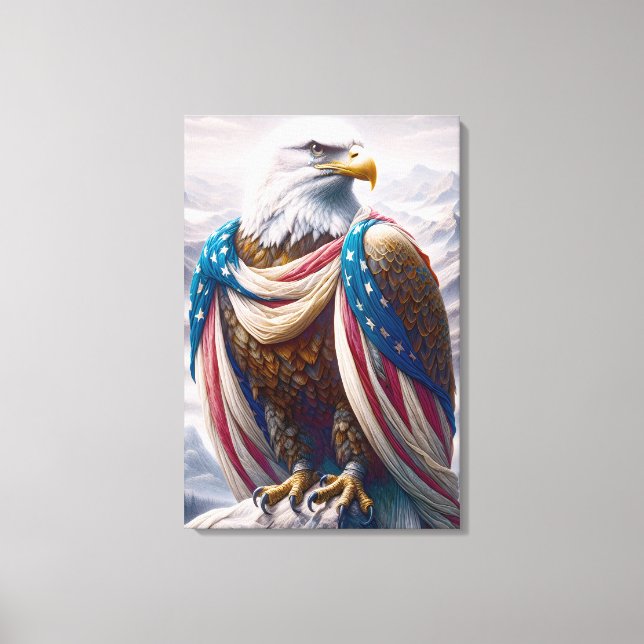 Tearful Bald Eagle with American Flag Canvas Print (Front)