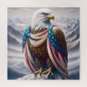 Tearful Bald Eagle With American Flag Jigsaw Puzzle
