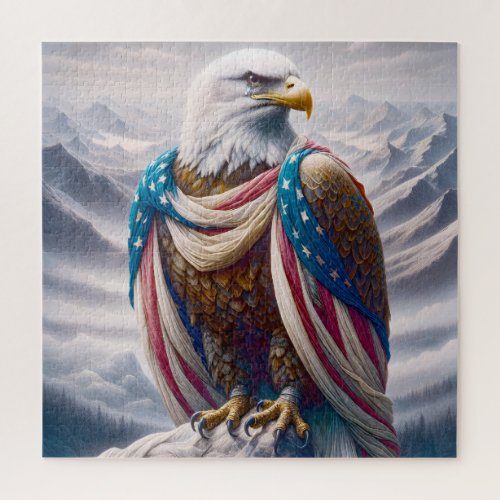 Tearful Bald Eagle With American Flag Jigsaw Puzzle