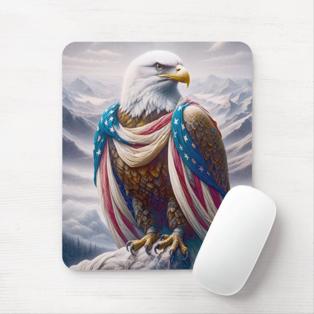 Tearful Bald Eagle With American Flag Mouse Pad (With Mouse)