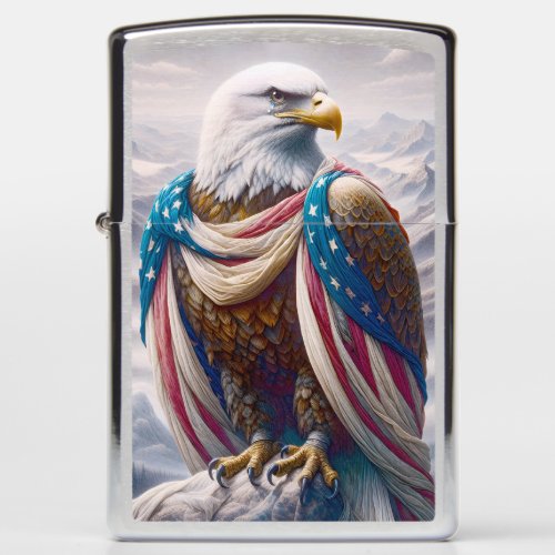 Tearful Bald Eagle With American Flag Zippo Lighter