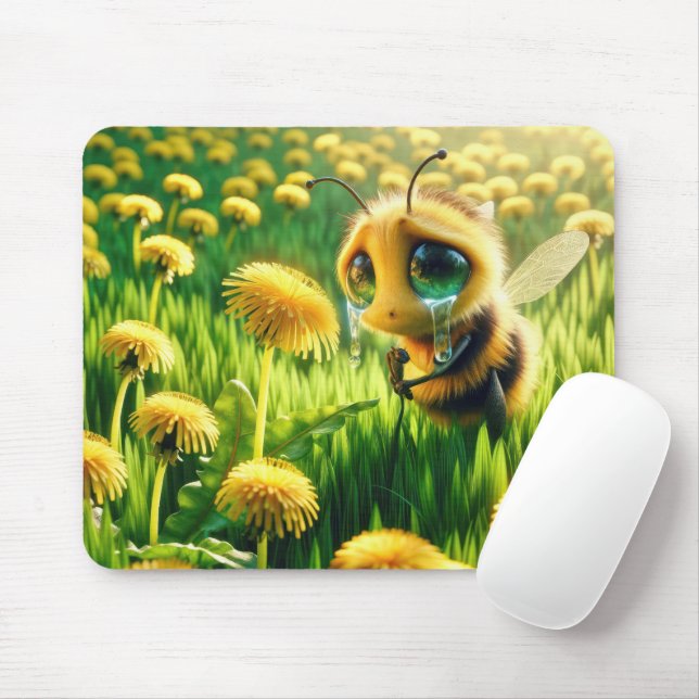 Tearful Honeybee In a Field Of Dandelions Mouse Pad (With Mouse)