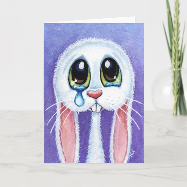 Tearful Sad Bunny Rabbit Blank Greeting Card (Front)