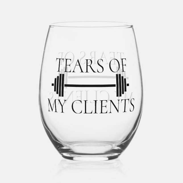 Tears of My Clients Personal Trainer Barbell Stemless Wine Glass (Front)