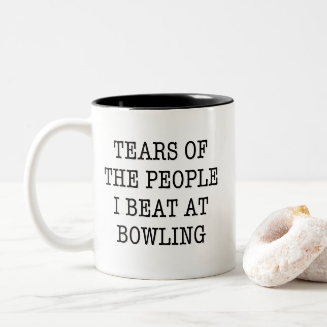 Tears Of The People I Beat At Bowling Funny Two-Tone Coffee Mug (With Donut)