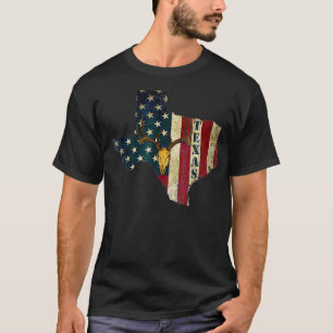 Teas Deer Hunting T  Gift Deer Skull USA Flag Hunt T-Shirt